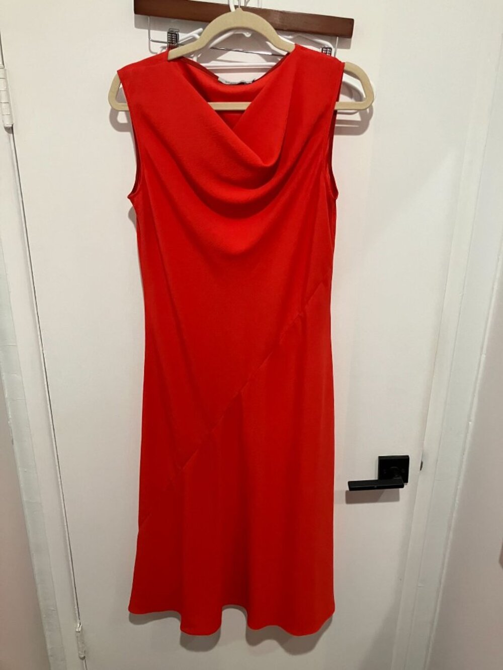 M.M.LaFleur Aditi Dress Red Crepe Cowl Neck Sleeveless Midi Work Cocktail M